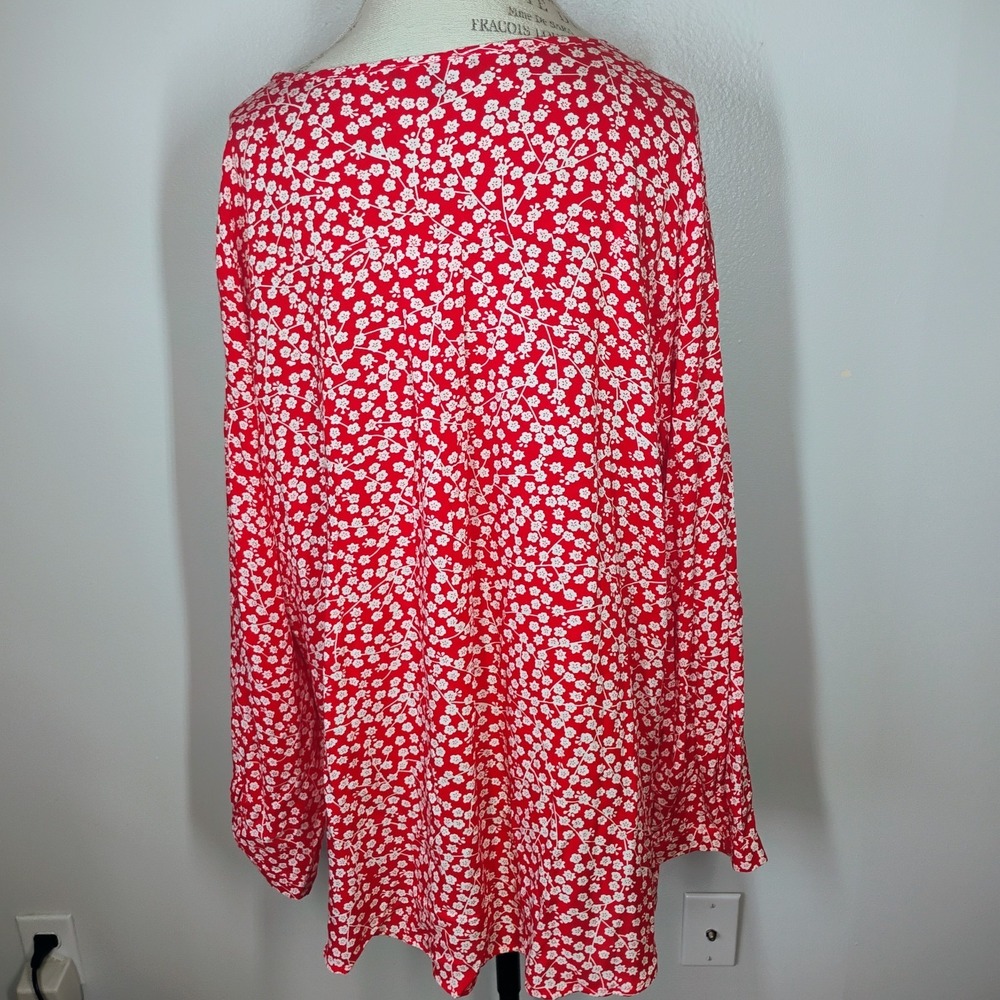 Suzanne Betro Long Sleeve Floral Top Womens 4X Red Tie Neck Keyhole Cottage Boho - Picture 4 of 9